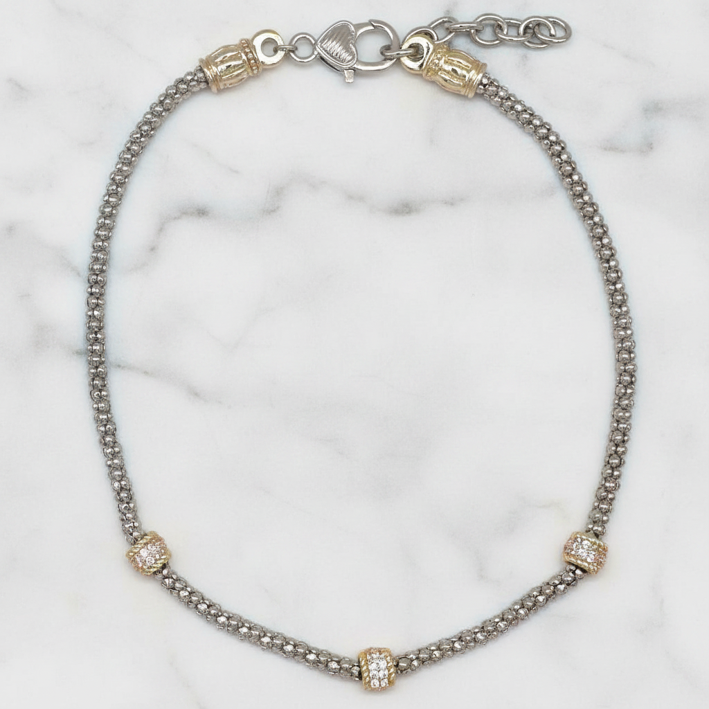 Two Tone Popcorn Pave Bead Necklace