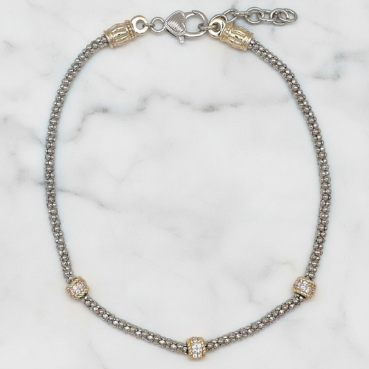 Two Tone Popcorn Pave Bead Necklace