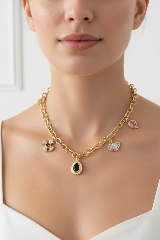 CZ Pave 5-Charm Necklace