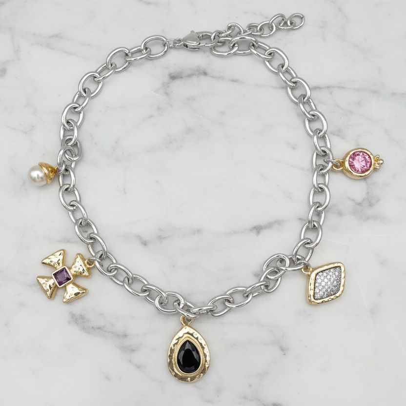 CZ Pave 5-Charm Necklace