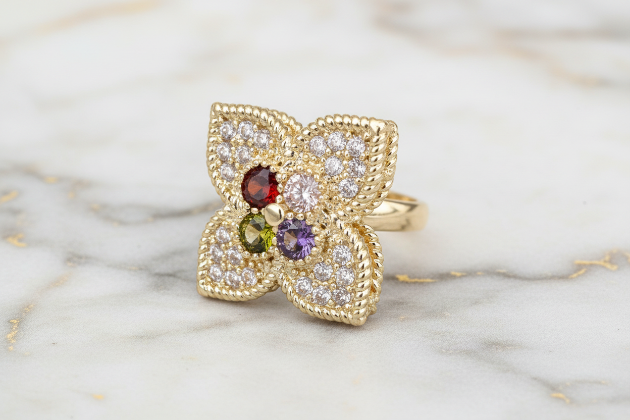 Gold Pave Multi Clover Ring