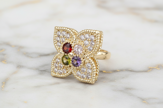 Gold Pave Multi Clover Ring