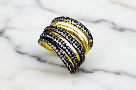 Matte Gold/Hematite 5-Row Pave Ring