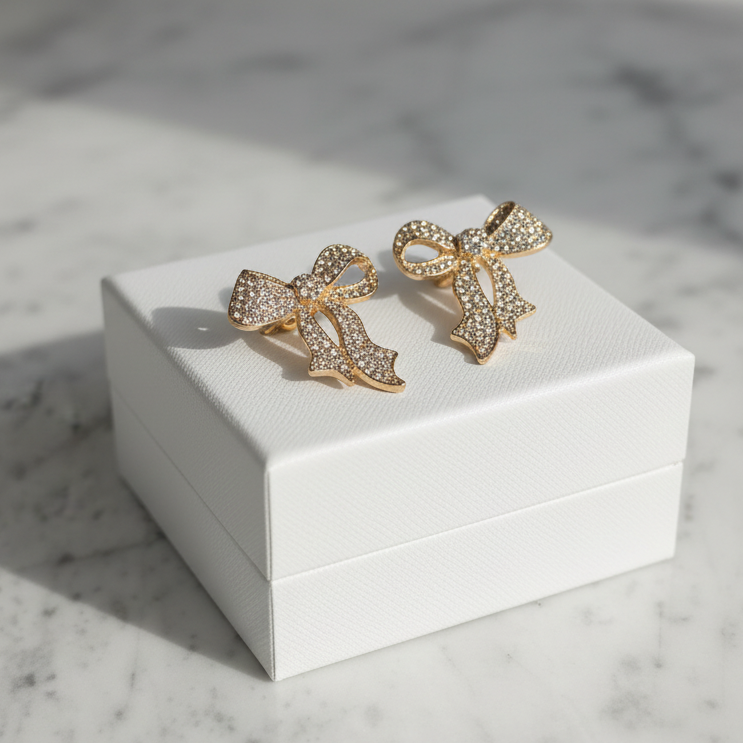 Pave Bow Post Earring