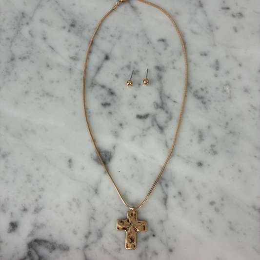 Gold Cross Pendant Necklace Set