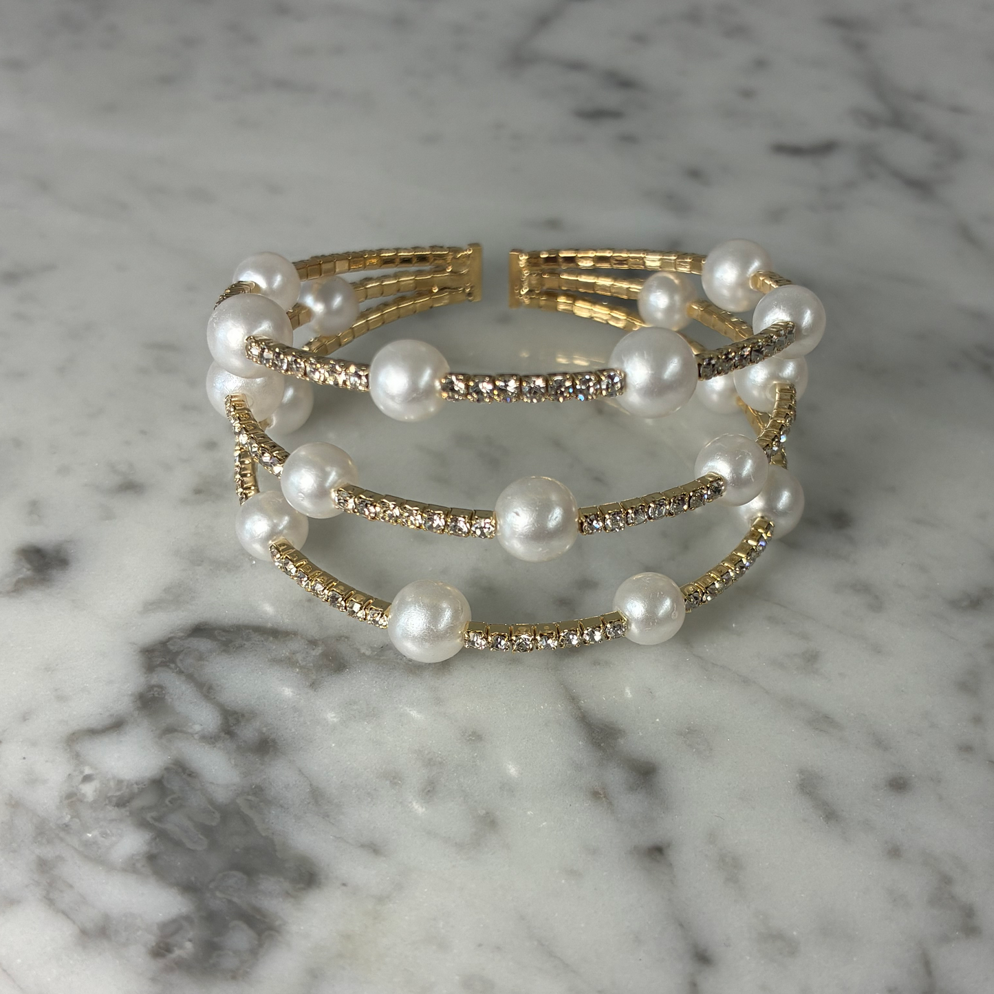 3-Row Pearl Crystal Bangle