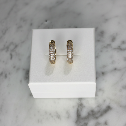 RM 0.8-inch CZ huggie earring with sparkling cubic zirconia stones and a sleek gold-tone finish.