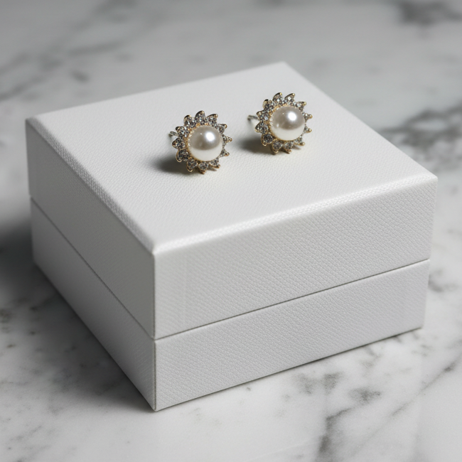 Pearl CZ Flower Post Earring