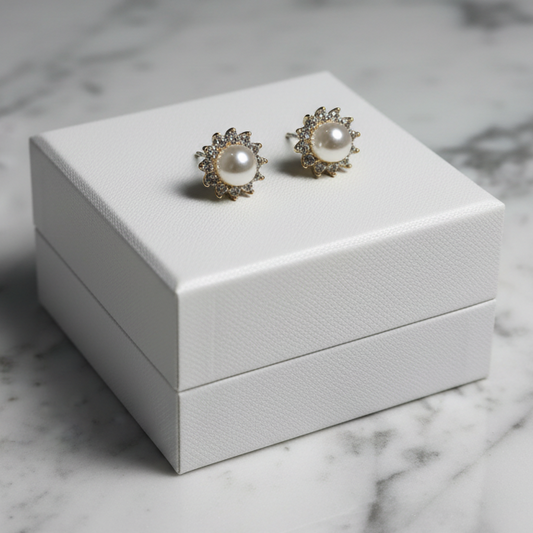 Pearl CZ Flower Post Earring
