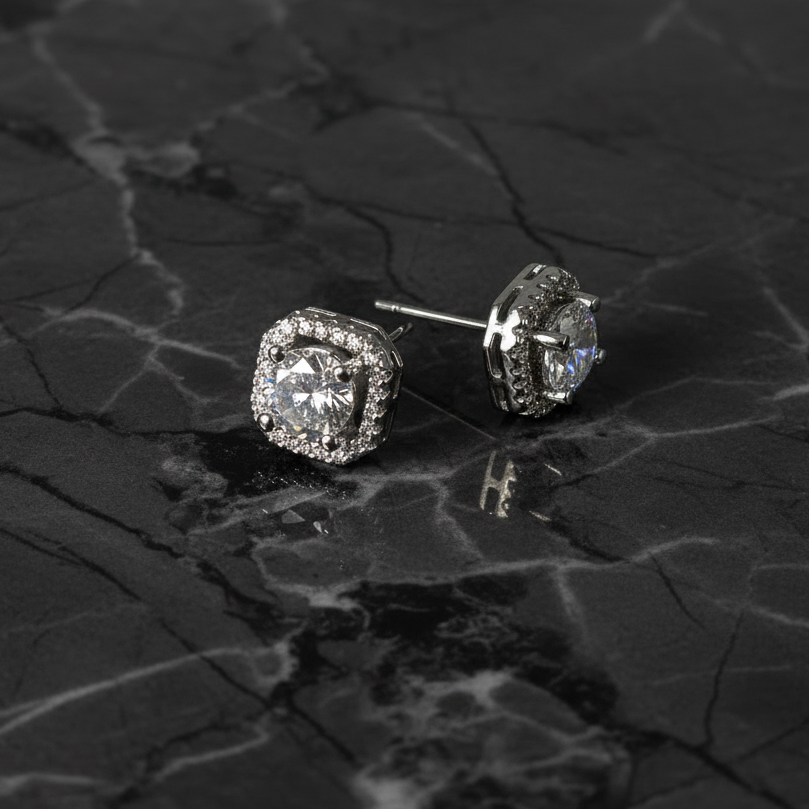 Square Halo Stud Earring