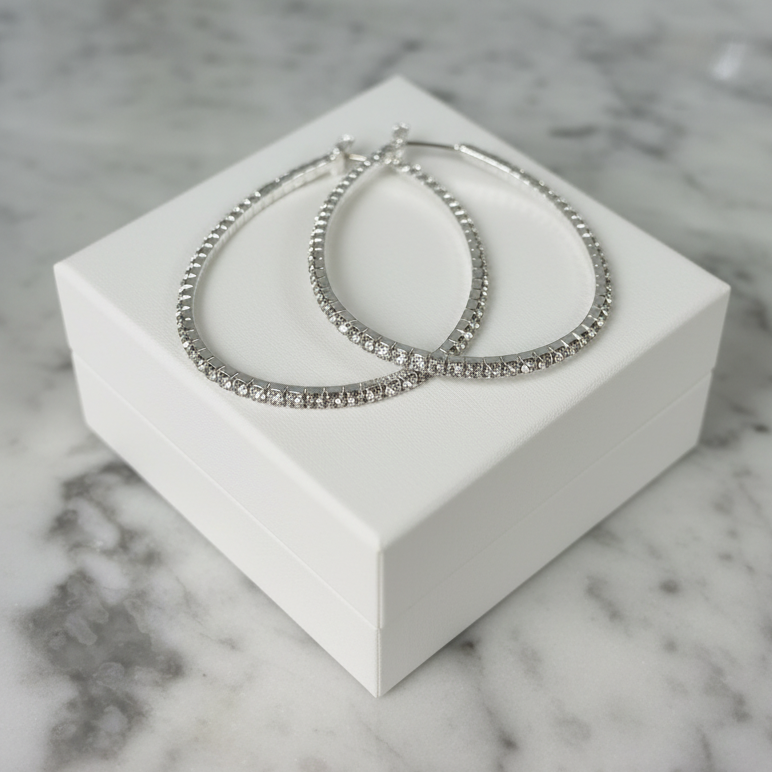 Pear Crystal 40x50mm Hoop Earring