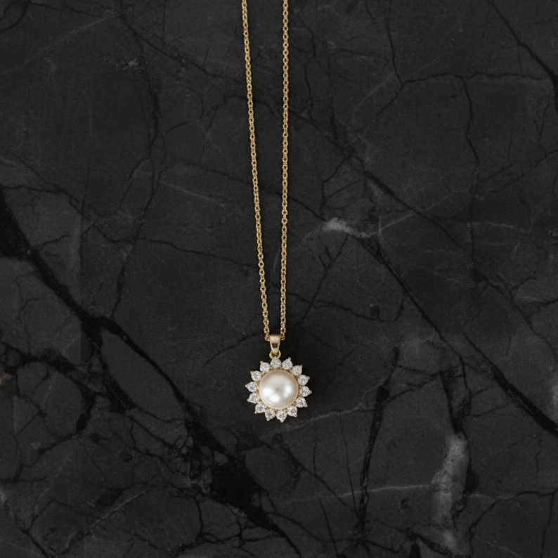 Pearl CZ Flower Necklace