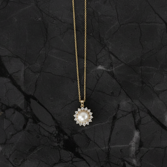 Pearl CZ Flower Necklace