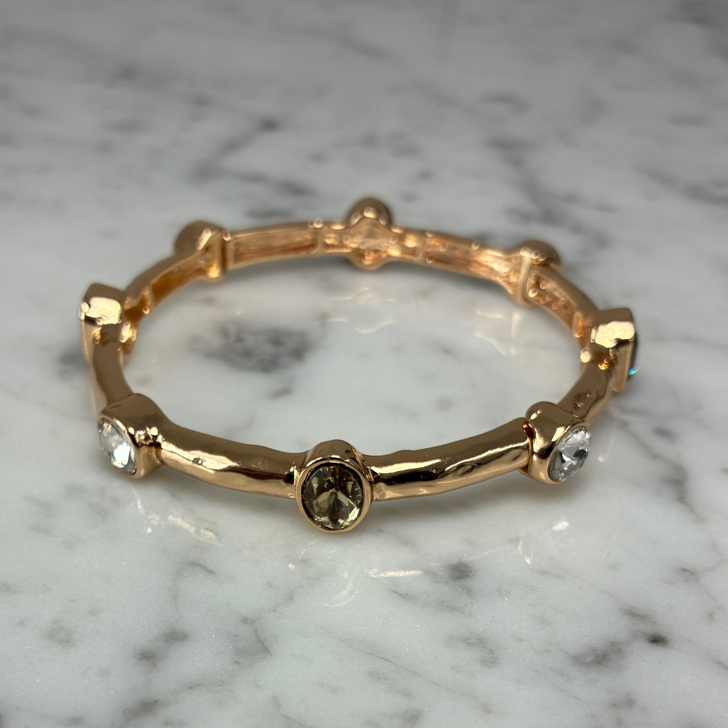 Gold Bangle w/Clear Brown Stones