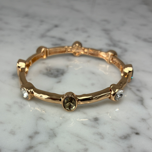 Gold Bangle w/Clear Brown Stones
