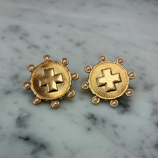 Cross Pearl Post Earring