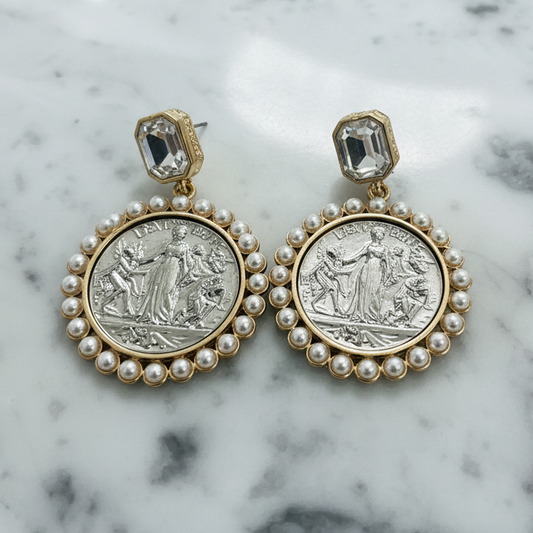 Two Tone Pearl Coin Earring