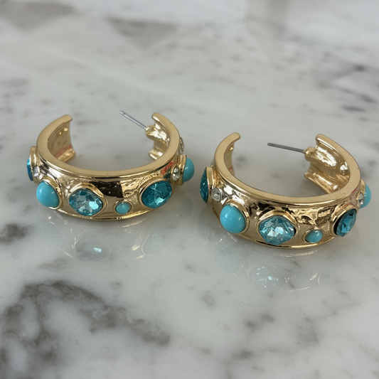 Gold Crystal Hoop Earring