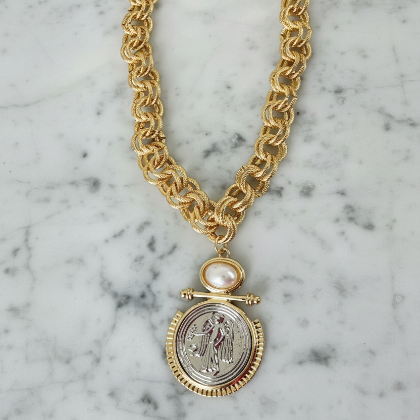 Angel Medallion Necklace w/Pearl