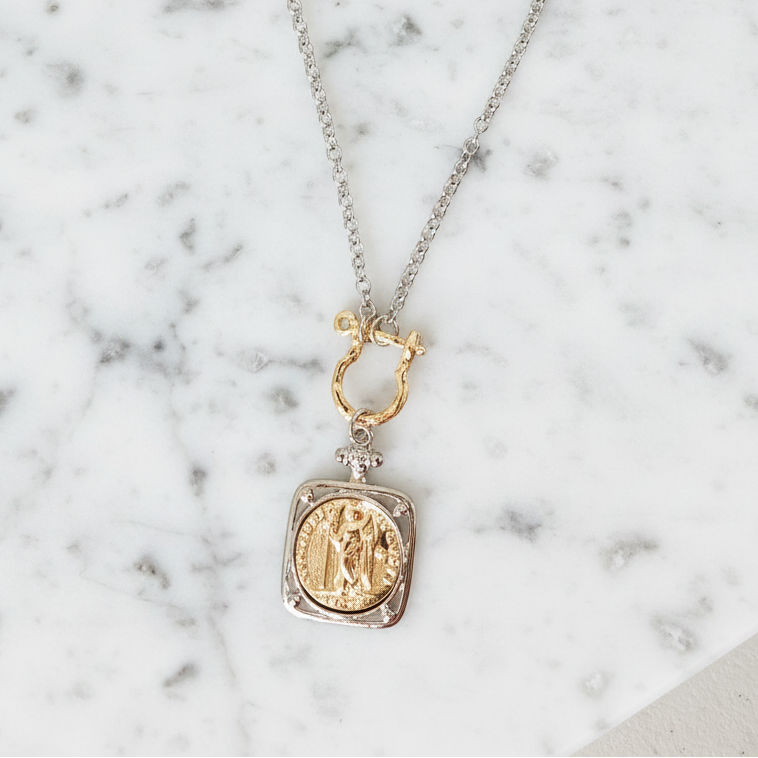 Two Tone Coin Medallion Necklace