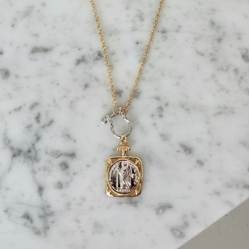 Two Tone Coin Medallion Necklace