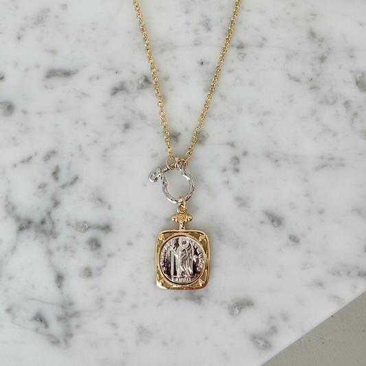 Two Tone Coin Medallion Necklace